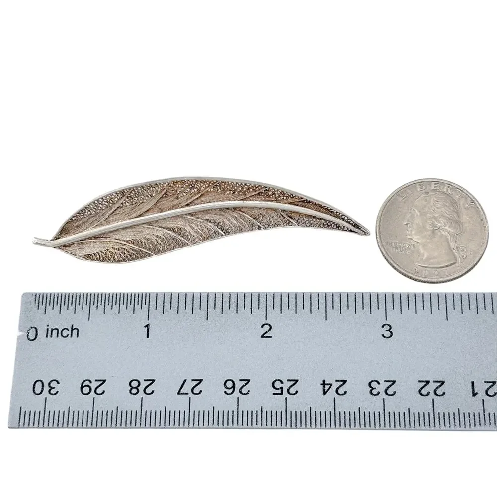 Vintage Sterling Silver 925 Feather Brooch